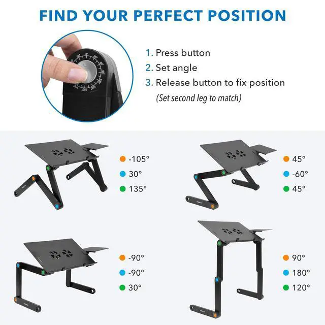 Alt view image 3 of 7 - Adjustable Laptop Stand & Lap Desk with USB Cooling Fans, Large Aluminum Laptop Tray with Mouse Pad, Portable Sit-Stand Laptop Desk for Bed, Couch & Table