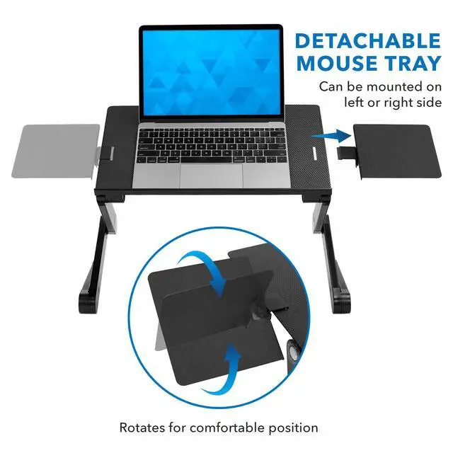 Alt view image 4 of 7 - Adjustable Laptop Stand & Lap Desk with USB Cooling Fans, Large Aluminum Laptop Tray with Mouse Pad, Portable Sit-Stand Laptop Desk for Bed, Couch & Table