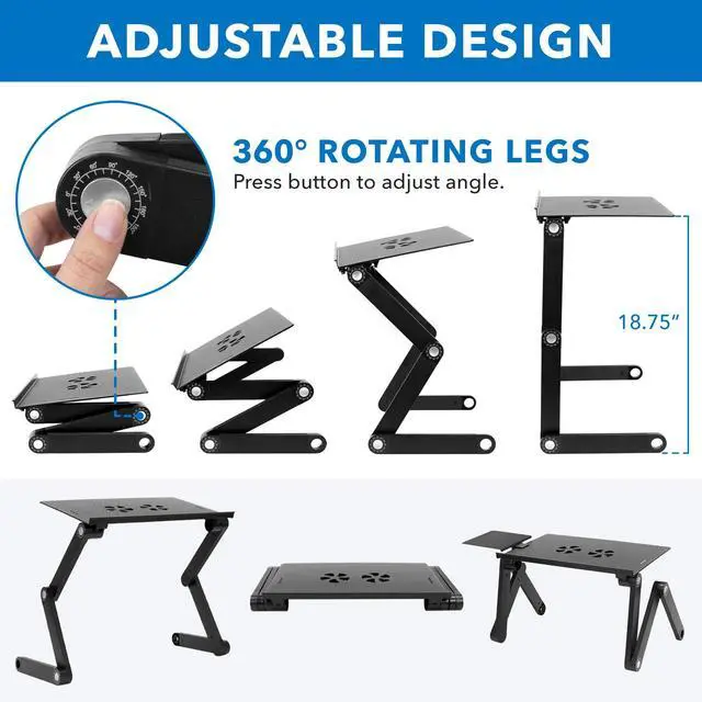 Alt view image 5 of 7 - Adjustable Laptop Stand & Lap Desk with USB Cooling Fans, Large Aluminum Laptop Tray with Mouse Pad, Portable Sit-Stand Laptop Desk for Bed, Couch & Table
