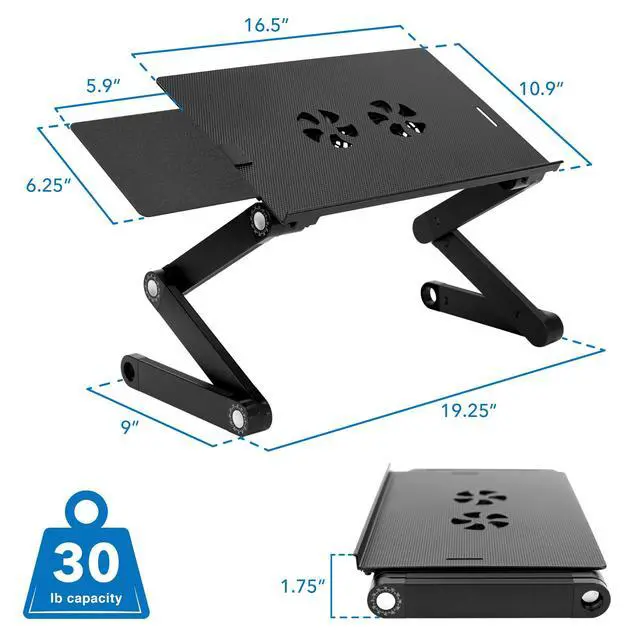 Alt view image 6 of 7 - Adjustable Laptop Stand & Lap Desk with USB Cooling Fans, Large Aluminum Laptop Tray with Mouse Pad, Portable Sit-Stand Laptop Desk for Bed, Couch & Table