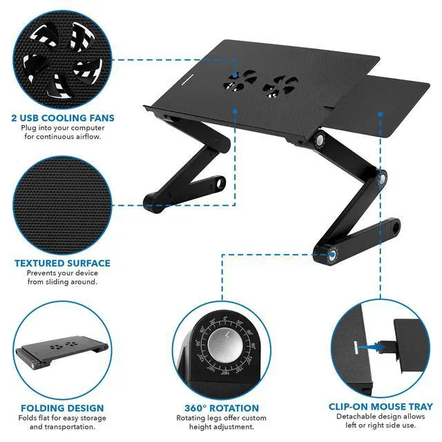 Alt view image 7 of 7 - Adjustable Laptop Stand & Lap Desk with USB Cooling Fans, Large Aluminum Laptop Tray with Mouse Pad, Portable Sit-Stand Laptop Desk for Bed, Couch & Table