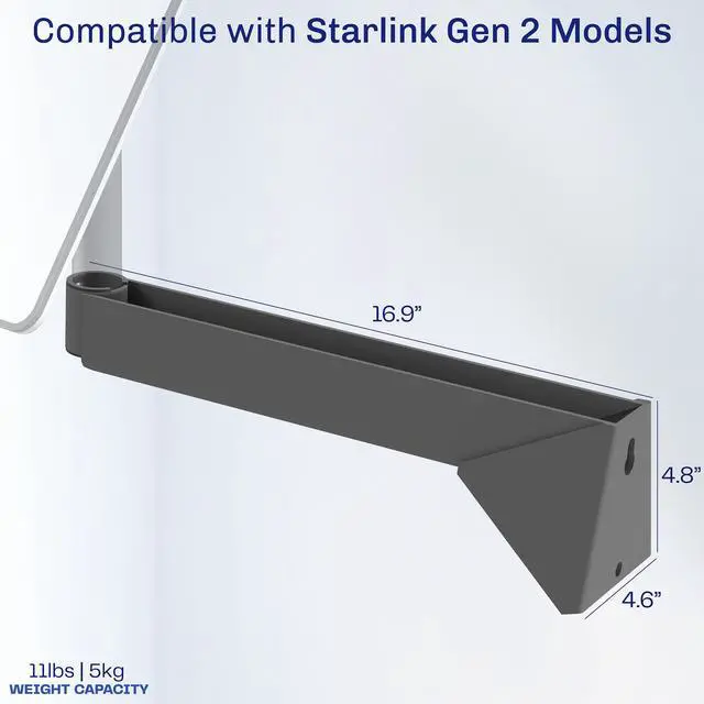 Alt view image 3 of 7 - Long Arm Extending Wall Mount Designed for Starlink Gen2 Internet Satellite Dish, Gray, Mount-SLINK2