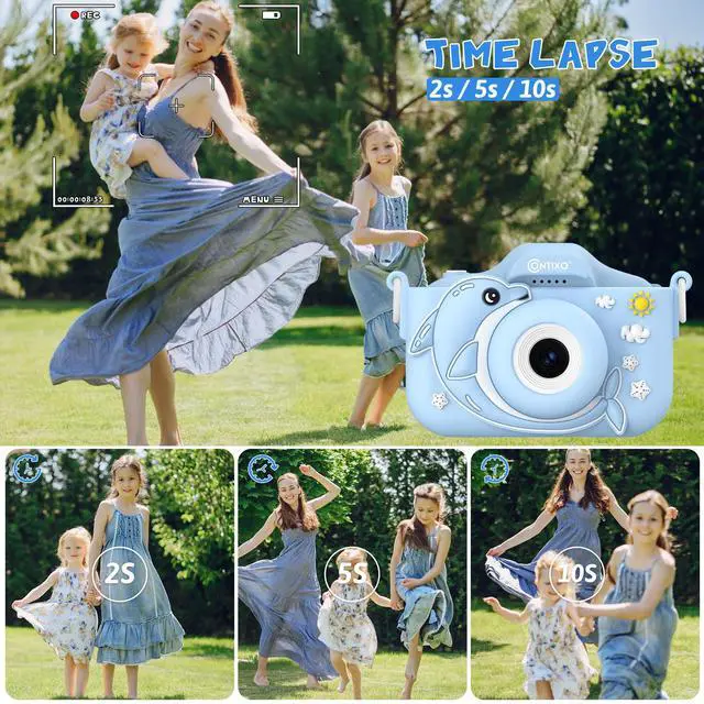 Alt view image 4 of 7 - KC3 Kids Camera, 1080P Video Selfie Toddler Educational Digital Photo Cameras with Puzzle Games, Children Portable Toy for Boys Girls-Dolphin Blue