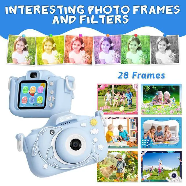 Alt view image 5 of 7 - KC3 Kids Camera, 1080P Video Selfie Toddler Educational Digital Photo Cameras with Puzzle Games, Children Portable Toy for Boys Girls-Dolphin Blue