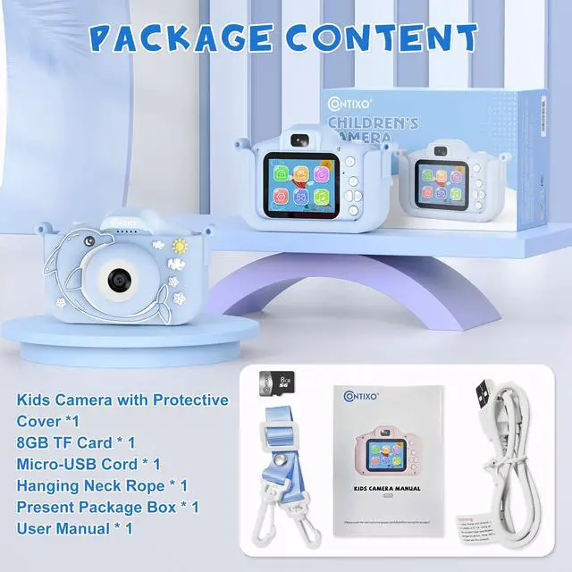 Alt view image 6 of 7 - KC3 Kids Camera, 1080P Video Selfie Toddler Educational Digital Photo Cameras with Puzzle Games, Children Portable Toy for Boys Girls-Dolphin Blue