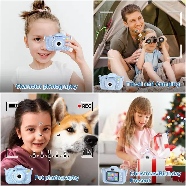 Alt view image 7 of 7 - KC3 Kids Camera, 1080P Video Selfie Toddler Educational Digital Photo Cameras with Puzzle Games, Children Portable Toy for Boys Girls-Dolphin Blue