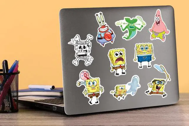 Alt view image 5 of 6 - Spongebob Squarepants 150 Vinyl Stickers Waterproof Die-Cut Decals Laptop