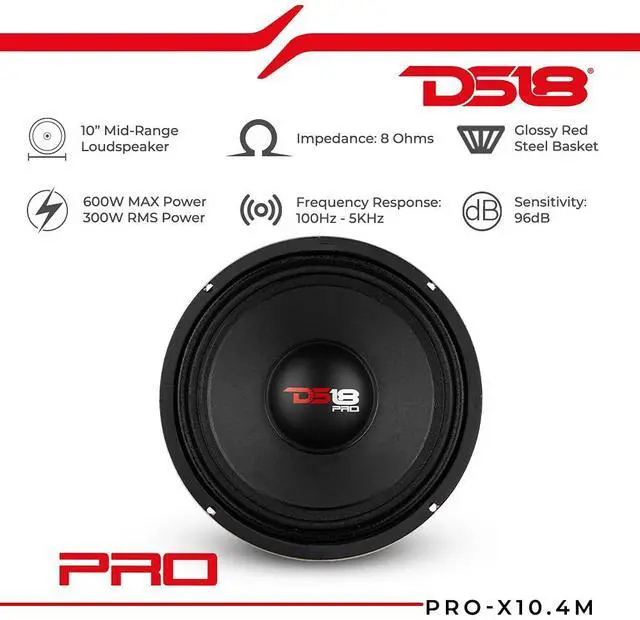 Alt view image 2 of 7 - PRO-X10.4M Loudspeaker - 10", Midrange, Red Steel Basket, 600W Max, 300W RMS, 4 Ohms - Premium Quality Audio Door Speakers for Car or Truck Stereo Sound System (1 Speaker), Black