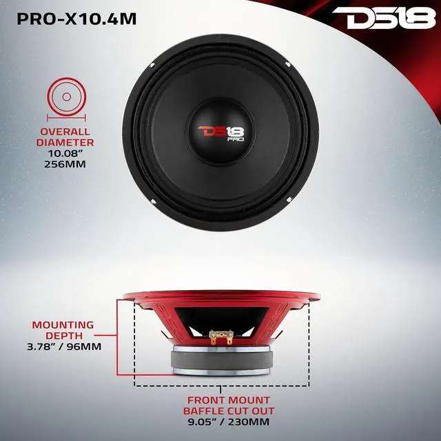 Alt view image 3 of 7 - PRO-X10.4M Loudspeaker - 10", Midrange, Red Steel Basket, 600W Max, 300W RMS, 4 Ohms - Premium Quality Audio Door Speakers for Car or Truck Stereo Sound System (1 Speaker), Black