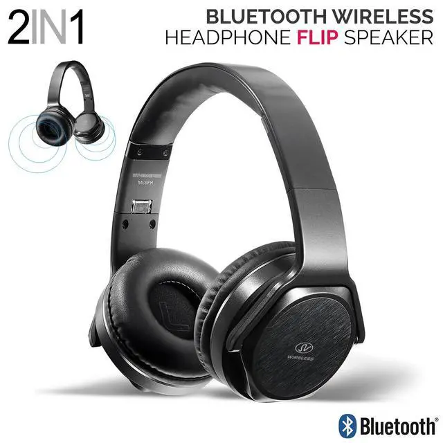 Alt view image 2 of 7 - 2-in-1 Bluetooth Over-Ear Headphones Twist-Out Speaker, Wireless Stereo Bass Headset, NFC, FM Radio, AUX & TF Card Slot, Foldable Cordless Sports Headphones with Retractable Headband Black