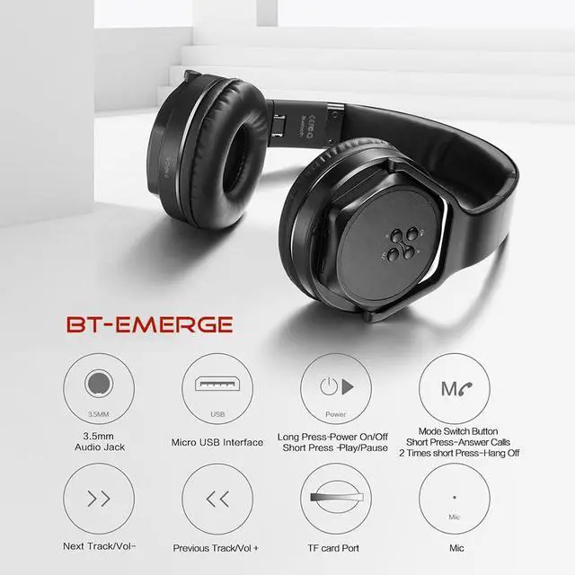 Alt view image 4 of 7 - 2-in-1 Bluetooth Over-Ear Headphones Twist-Out Speaker, Wireless Stereo Bass Headset, NFC, FM Radio, AUX & TF Card Slot, Foldable Cordless Sports Headphones with Retractable Headband Black