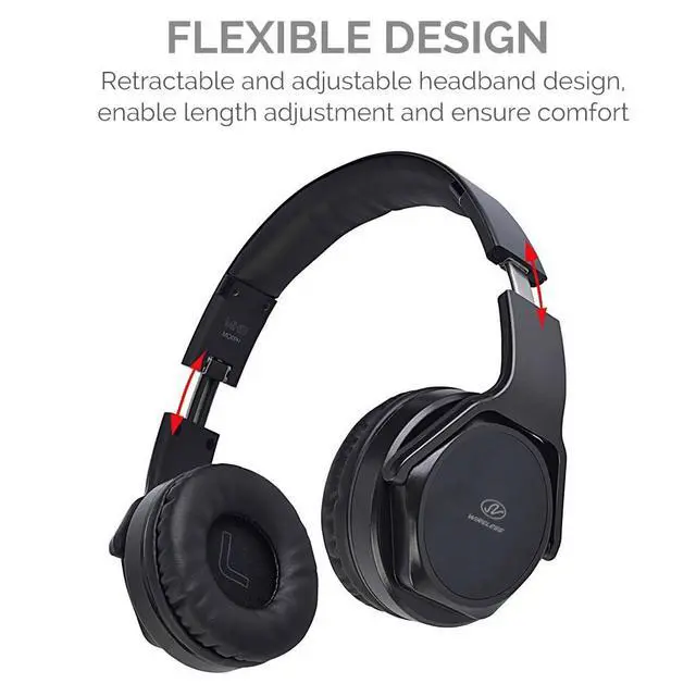 Alt view image 6 of 7 - 2-in-1 Bluetooth Over-Ear Headphones Twist-Out Speaker, Wireless Stereo Bass Headset, NFC, FM Radio, AUX & TF Card Slot, Foldable Cordless Sports Headphones with Retractable Headband Black
