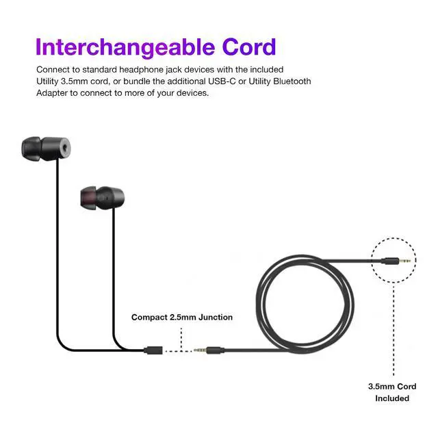 Alt view image 2 of 7 - KEB90 Utility Premium Audiophile Earbuds, Detachable 3.5mm Cord | Noise Isolating Foam Cushions, Silicone Cushions, Aluminum Design, Includes Carry Pouch and 3.5mm Utility Cord, Stealth Grey