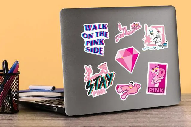 Alt view image 5 of 6 - Pink Panther 100 Vinyl Stickers Waterproof Die-Cut Decals Laptop Scrapbook
