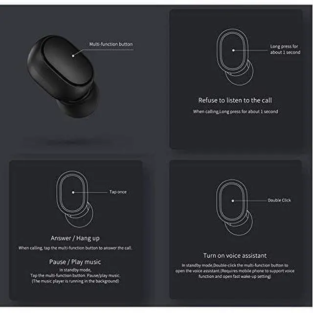 Alt view image 2 of 7 - TWSEJ04LS Redmi Airdots Earphones, Bluetooth, Sweatproof, True Wireless Earbuds, Global Version - Black, Small