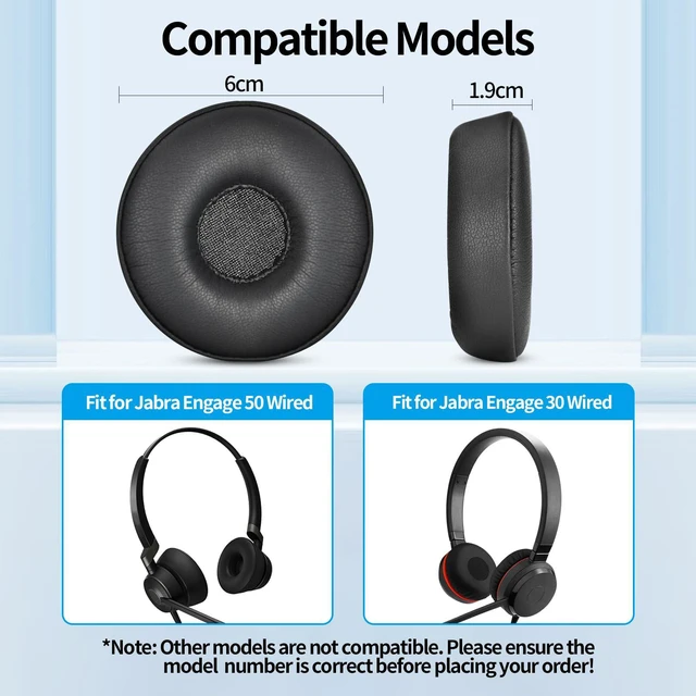 Alt view image 2 of 7 - Engage 50 Ear Cushions, Replacement Ear Pads for Jabra Engage 50 / Engage 30 Wired Headset Noise Cancelling Covers