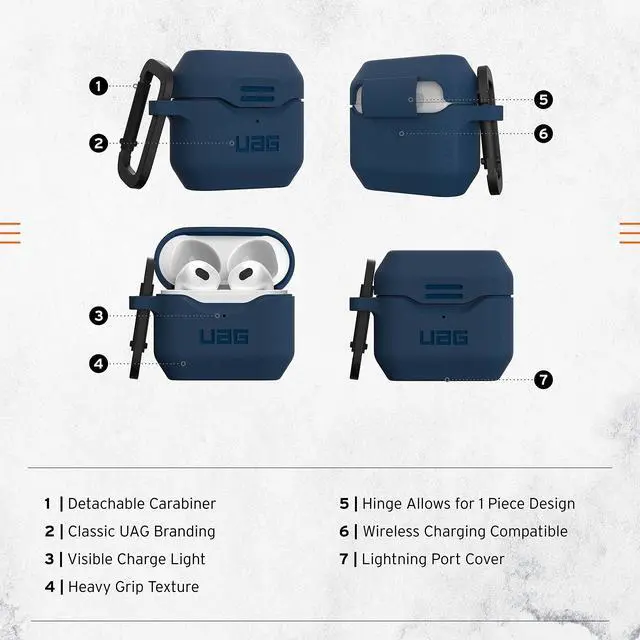 Alt view image 2 of 6 - UAG Designed for AirPod Case Blue Mallard (3rd Generation, 2021) Durable Protective Soft-Touch Silicone with Detachable Carabiner, Standard Issue Series