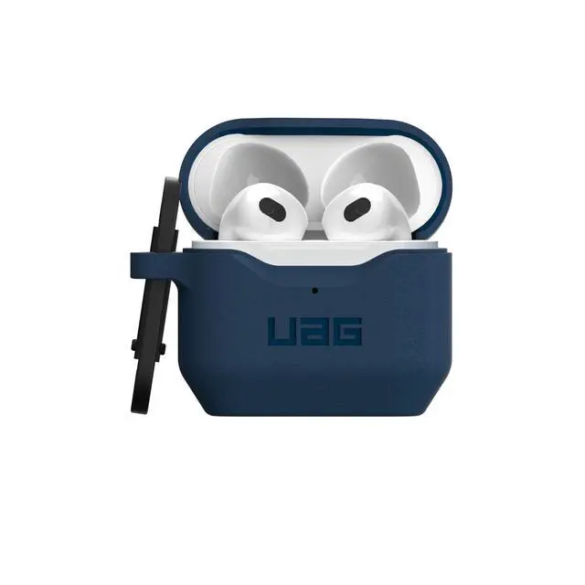 Alt view image 3 of 6 - UAG Designed for AirPod Case Blue Mallard (3rd Generation, 2021) Durable Protective Soft-Touch Silicone with Detachable Carabiner, Standard Issue Series