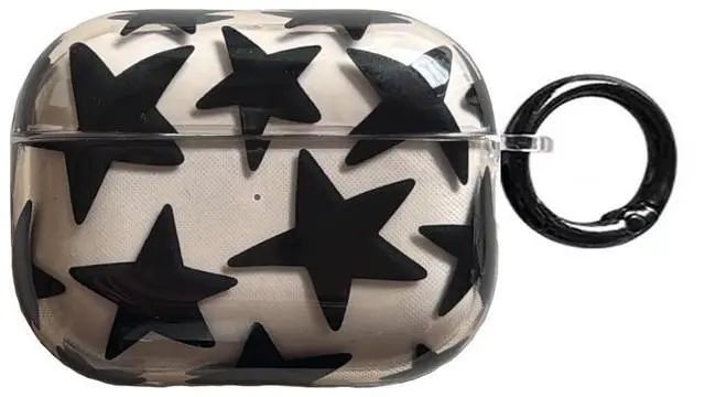 Main image of Clear Case with Black Star for AirPods Pro 3 with Keychain | Soft Shockproof Protective Cover,Y2K Aesthetic Star Design,Cute Accessory for Women Girls, for AirPods Pro 3rd Gen 2025