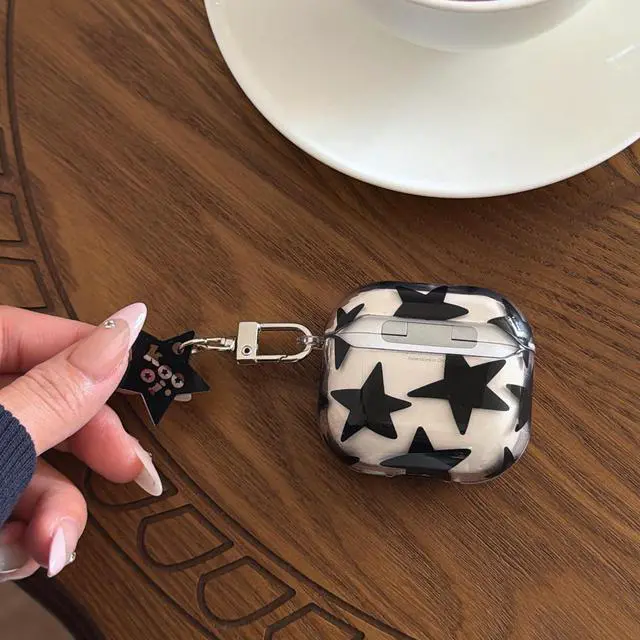 Alt view image 5 of 7 - Clear Case with Black Star for AirPods Pro 3 with Keychain | Soft Shockproof Protective Cover,Y2K Aesthetic Star Design,Cute Accessory for Women Girls, for AirPods Pro 3rd Gen 2025