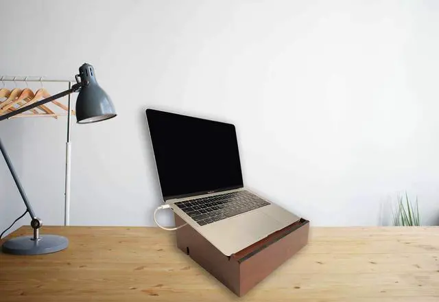 Alt view image 3 of 4 - G.U.S. Laptop Stand and Organizer with Built-in Power Hub and Dry Erase Board. Perfect for Work from Home. Multifunctional and Sturdy with Redesigned Stand. (Walnut)
