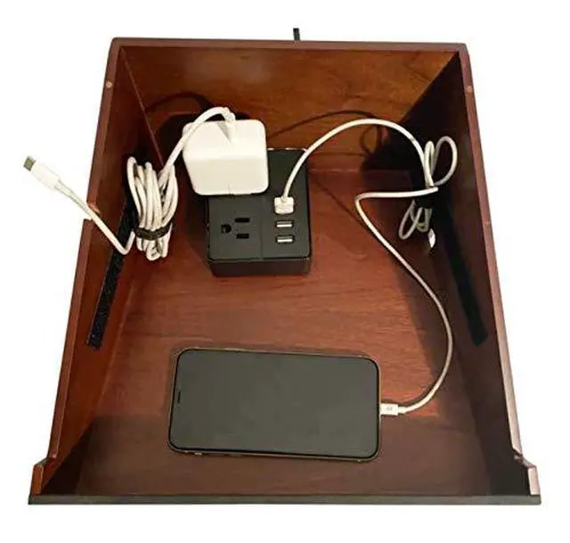 Alt view image 4 of 4 - G.U.S. Laptop Stand and Organizer with Built-in Power Hub and Dry Erase Board. Perfect for Work from Home. Multifunctional and Sturdy with Redesigned Stand. (Walnut)