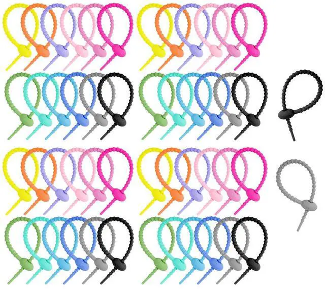 Main image of Pack of 10/20/50 Silicone Reusable Bag Twist Wire Fasten Cable Tie Flexible Ties for Organization and Projects