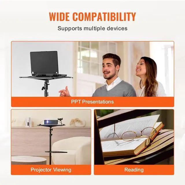 Alt view image 6 of 7 - Projector Stand with Wheels, Laptop Stand Tripod Adjustable Height from 31.3 to 67.3", Projector Tripod Stand with 2 Trays & Gooseneck Phone Holder, for Outdoor Movies, Home, Office or Studio