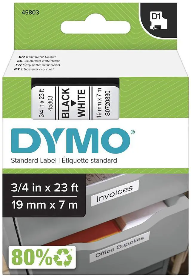Main image of Authentic Standard D1 Labeling Tape for LabelManager Label Makers, Black Print on White Tape, 3/4'' W x 23' L, 1 Cartridge