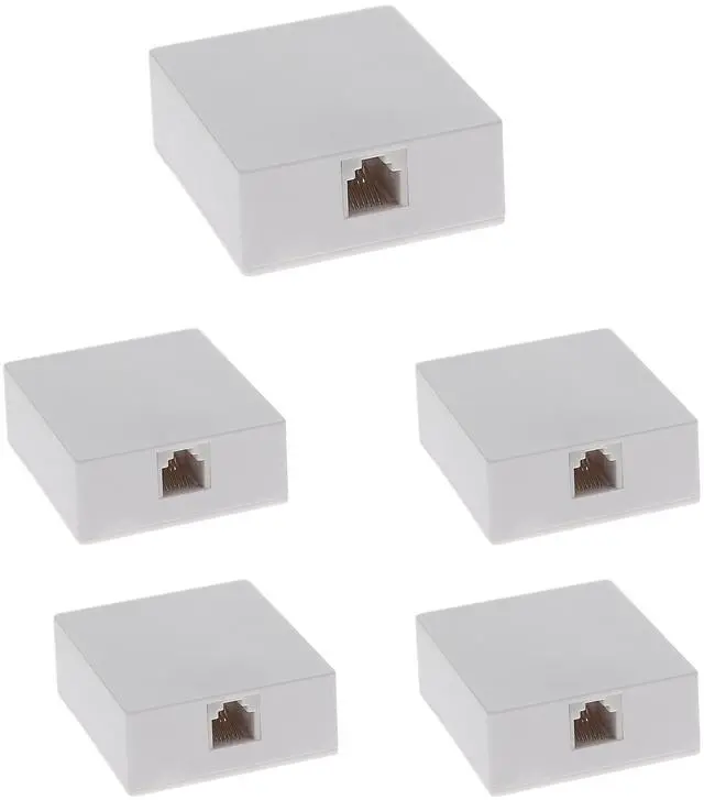 Main image of (5-Pack) RJ12 (6P6C) Modular Single Port Surface Mount Jack Box White for Telehone/Phone Line with Mounting Screws