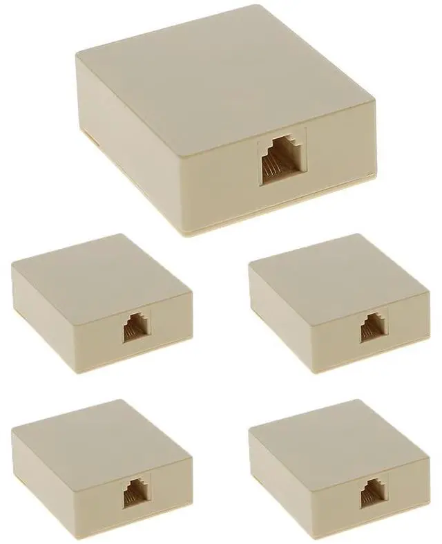 Main image of (5-Pack) RJ11 (6P4C) Modular Single Port Surface Mount Jack Box Ivory for Telehone/Phone Line with Mounting Screws