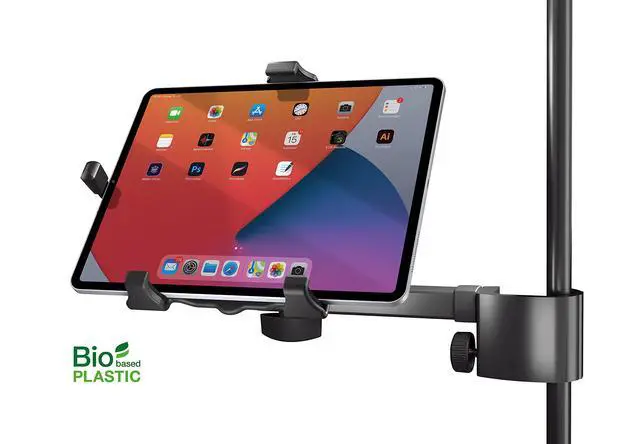 Alt view image 3 of 7 - König & Meyer 19743 Tablet PC Holder Biobased Plastic Accessory for Microphone Stands Tilting Suitable for Common Brands