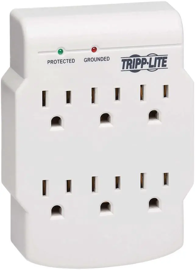 Main image of 6 Outlet Surge Protector Power Strip, Direct Plug in, Gray, & $10,000 Insurance (SK6-0) White