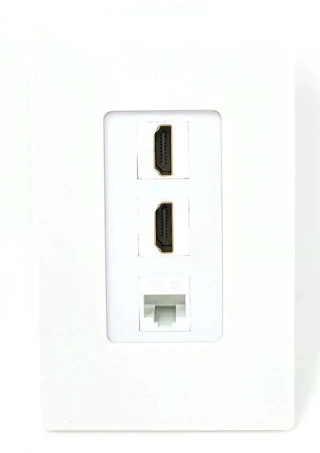 Main image of 2 HDMI and 1 Cat5e White Ethernet Port Screwless Wall Plate Decorative