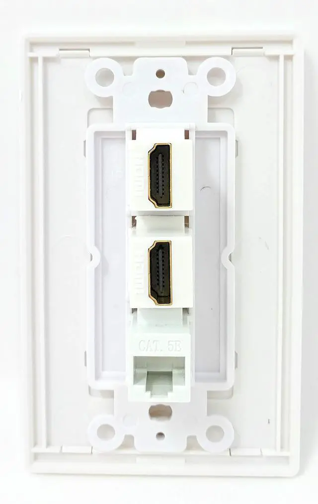 Alt view image 2 of 3 - 2 HDMI and 1 Cat5e White Ethernet Port Screwless Wall Plate Decorative