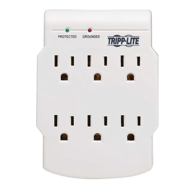 Alt view image 4 of 4 - 6 Outlet Surge Protector Power Strip, Direct Plug in, Gray, & $10,000 Insurance (SK6-0) White