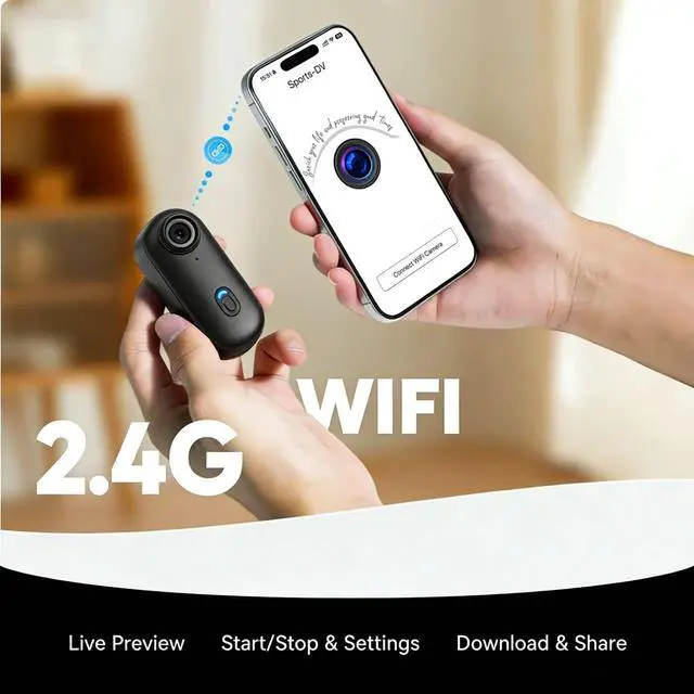 Alt view image 6 of 7 - 1080P Mini Body Camera, Wearable Clip-On POV Camera WiFi App | 150° Wide Angle, WiFi App Live View, Waterproof Case 100ft, Magnetic Lanyard, Rotating Clip, USB Cable, Card Reader Pack