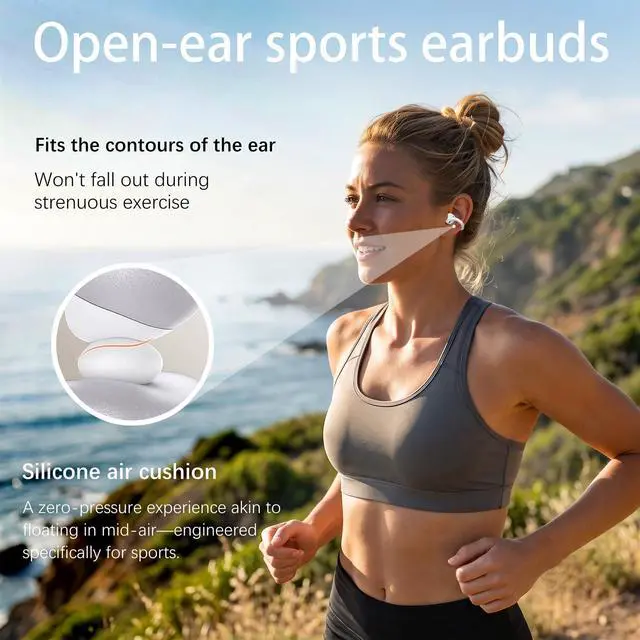 Alt view image 4 of 7 - Open Ear Clip-On Earbuds, Starry Blue | Bluetooth 6.0, Dual 11mm Drivers, Silicone Air Cushion, ENC Noise Cancelling Mic, IPX6 Waterproof, 42H Playtime