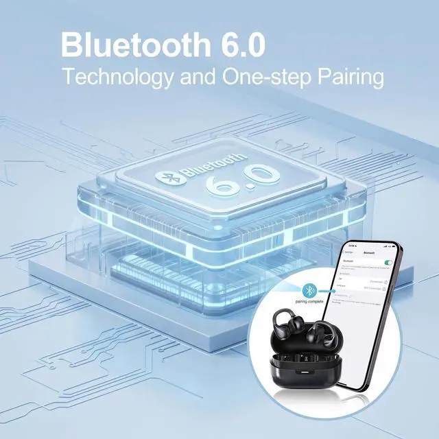 Alt view image 7 of 7 - Open Ear Clip-On Earbuds, Starry Blue | Bluetooth 6.0, Dual 11mm Drivers, Silicone Air Cushion, ENC Noise Cancelling Mic, IPX6 Waterproof, 42H Playtime