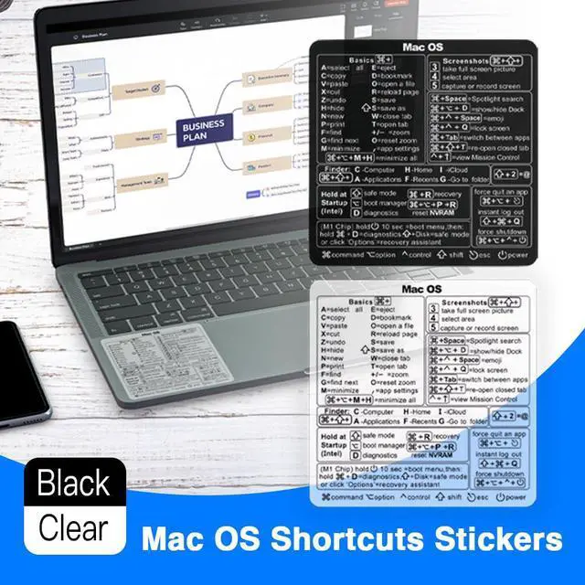 Alt view image 6 of 6 - Mac OS Shortcut Stickers (2-Pack) MacBook Keyboard Cheat Sheet for macOS (2025) Waterproof Removable Vinyl Decals for MacBook Air/Pro, M1/M2/M3/M4 (8, Clear)