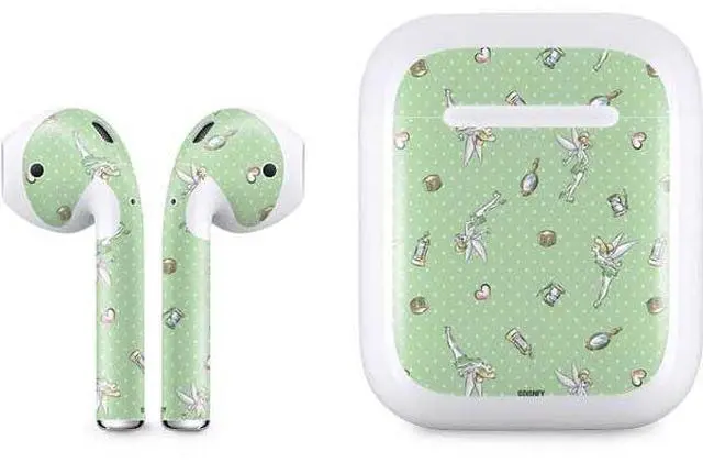 Main image of Decal Audio Skin Compatible with Apple AirPods - Officially Licensed Disney Tinker Bell Trinkets Pattern Design