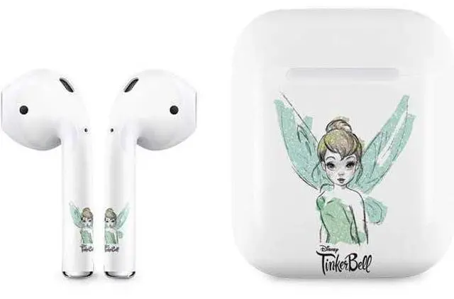 Main image of Decal Audio Skin Compatible with Apple AirPods - Officially Licensed Disney Tinker Bell Watercolor Fairy Art Design