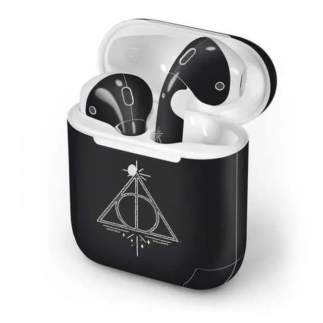 Alt view image 4 of 4 - Decal Audio Skin Compatible with Apple AirPods 2 - Officially Licensed Wizarding Worlds Harry Potter Deathly Hallows Symbol Design