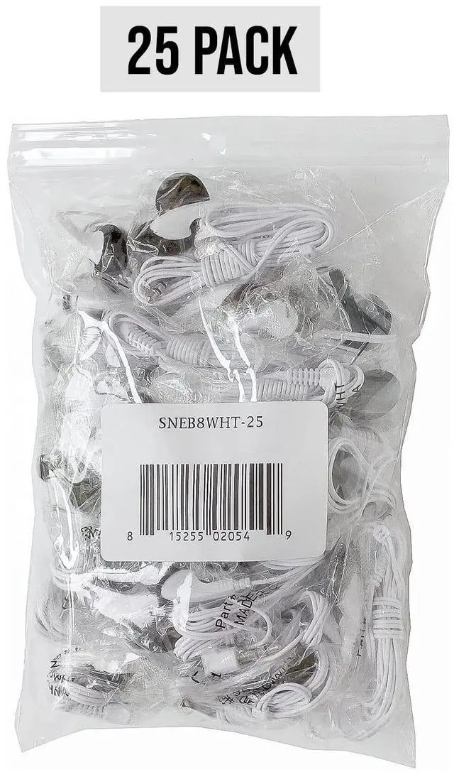 Main image of SNEB8WHT Bulk Classroom Earbuds 25 Pack Disposable Stereo Earbuds White with Foam Earpads Great for Schools, Libraries, Gyms