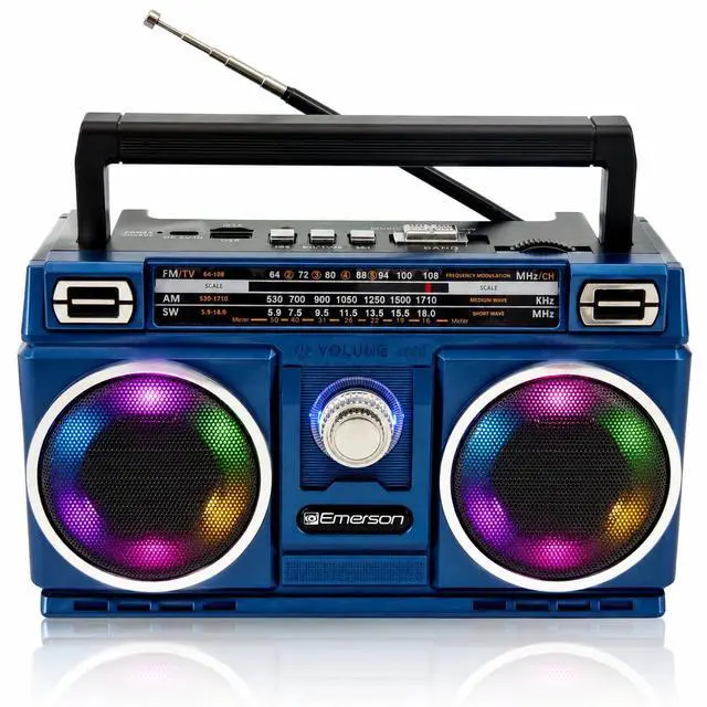Main image of Portable Bluetooth Radio Boombox with 4-Band AM/FM/TV/SW Shortwave Radio, Rechargeable Battery, USB & TF Card MP3 Playback, LED Color Lights