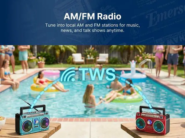 Alt view image 4 of 6 - Portable Bluetooth Radio Boombox with 4-Band AM/FM/TV/SW Shortwave Radio, Rechargeable Battery, USB & TF Card MP3 Playback, LED Color Lights