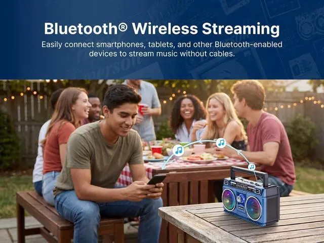 Alt view image 5 of 6 - Portable Bluetooth Radio Boombox with 4-Band AM/FM/TV/SW Shortwave Radio, Rechargeable Battery, USB & TF Card MP3 Playback, LED Color Lights