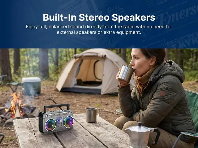 Alt view image 6 of 6 - Portable Bluetooth Radio Boombox with 4-Band AM/FM/TV/SW Shortwave Radio, Rechargeable Battery, USB & TF Card MP3 Playback, LED Color Lights