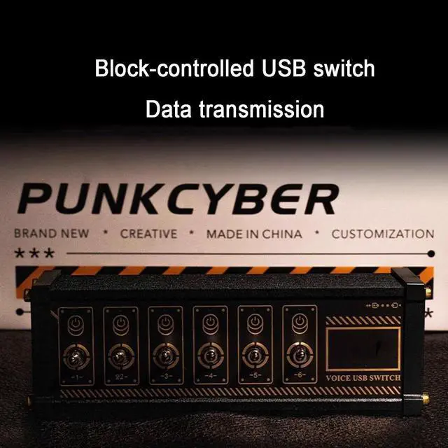 Alt view image 3 of 7 - 6 Ports USB Switcher, Cyberpunk USB Docking Station, with Independent Control Button, Voice Control Function, Data Transmission, for Phones, Tablets, and Gadgets