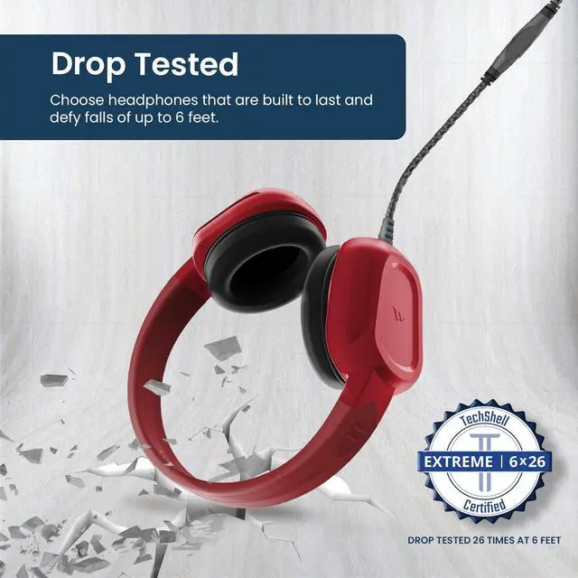 Alt view image 4 of 7 - Rugged 2 Wired Headphones No Mic | USB C - Long Tangle Free Chew-Proof Cord - Reliable Drop Tested and Comfortable for Kids K-12 Students Classroom and School Use - Red